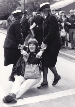 Kate Geraghty being arrested during a Greenham Common protest in the 1980s