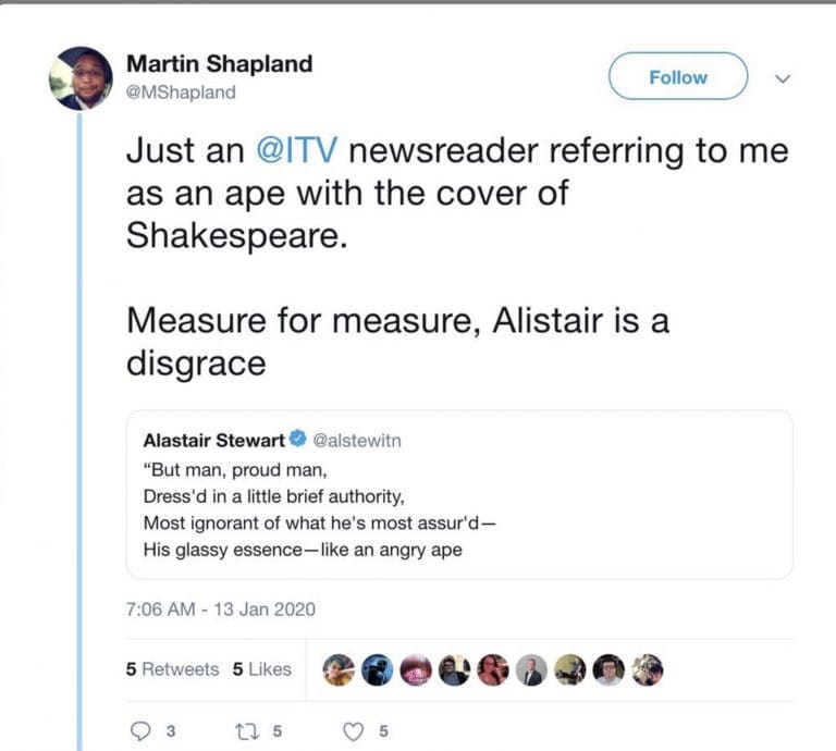 Alastair Stewart suspended from ITN for sending ‘racist’ tweet