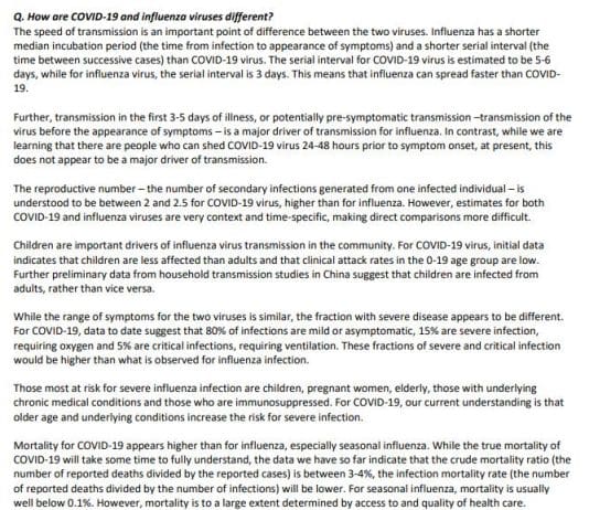 World Health Organisation: Comparing Influenza and Covid19