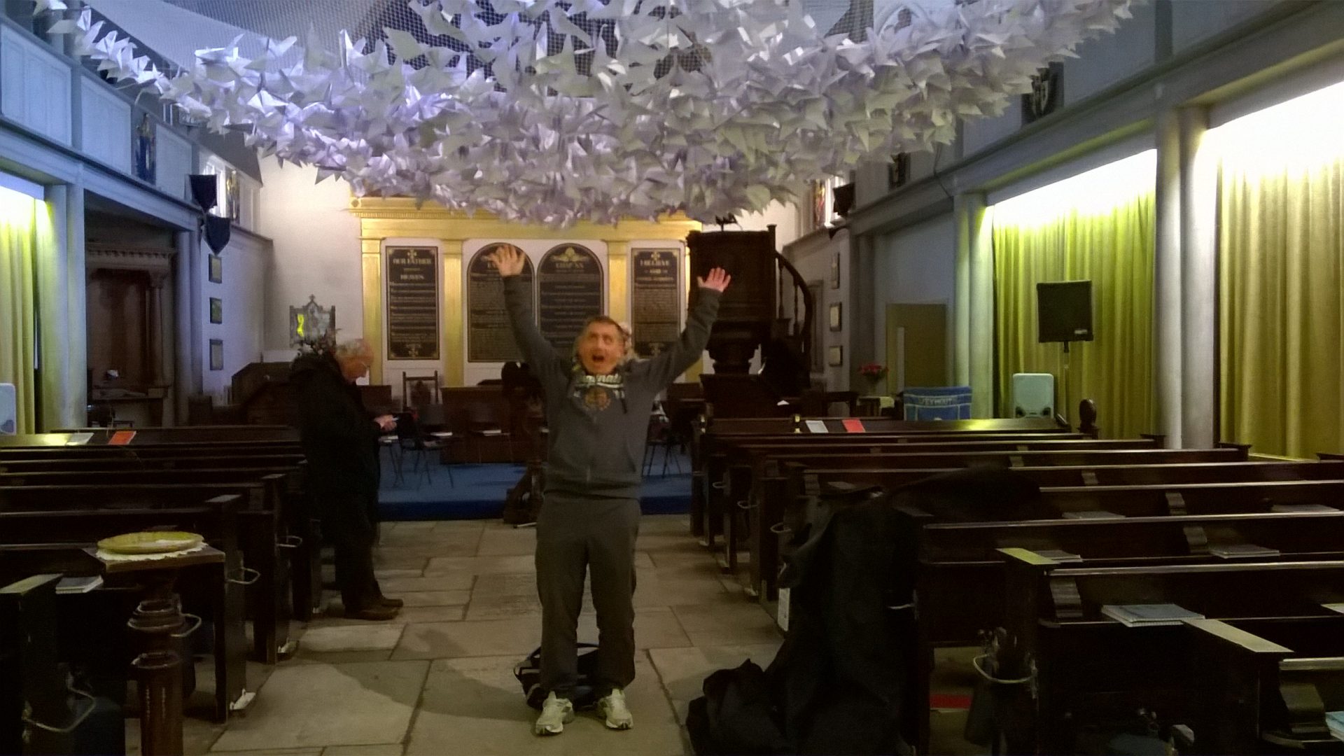 paper doves in church