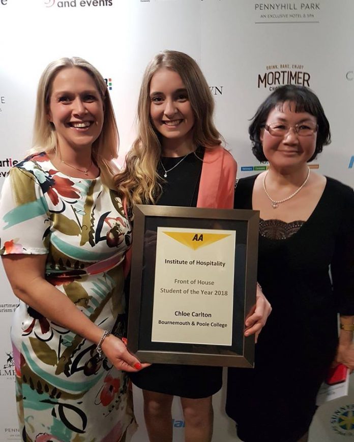 L-R Sarah Gault, Bournemouth & Poole College hospitality lecturer, student Chloe Carlton and Josephine Pearce, lecturer at the College