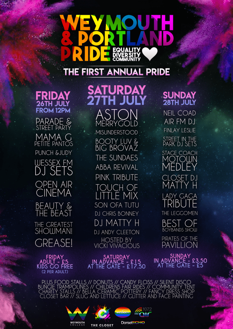 Weymouth & Portland Pride release full weekend Line Up to Celebrate International Pride Month