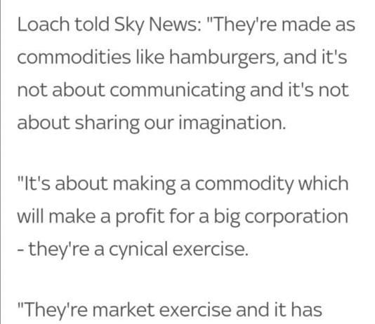 Ken Loach slams superhero films as new depiction of ideological austerity cruelty is premiered