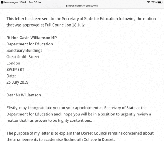 Budmouth College: delay academisation request from Dorset Council