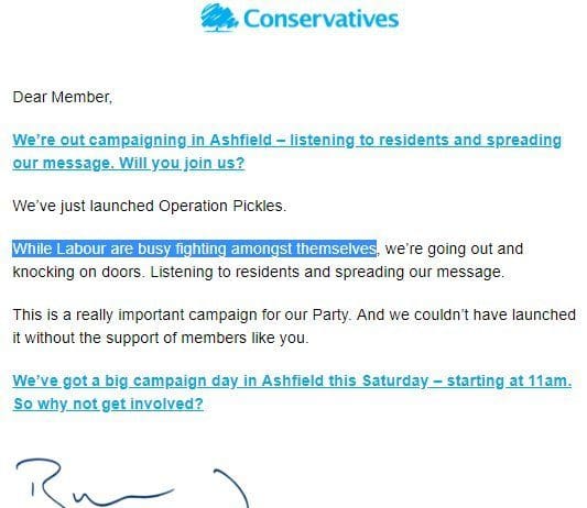 Tories officially informing constituencies to make hay whilst Labour fight themselves
