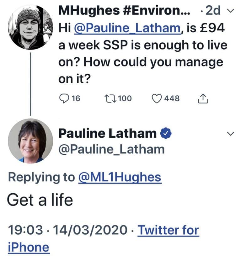 Tory MP Pauline Latham tells concerned constituent ‘to get a life’