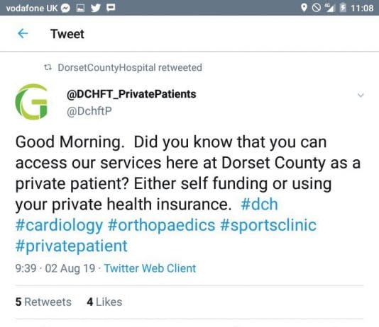 The Dorset County Hospital privatisation tweet that was quickly deleted