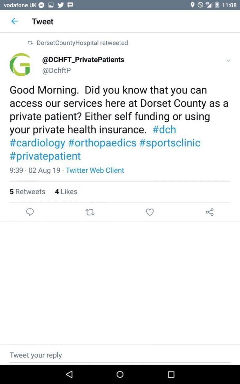 The Dorset County Hospital privatisation tweet that was quickly deleted