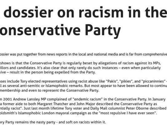 A list of articles from 2018 back to 2001 about racism in the Conservative Party