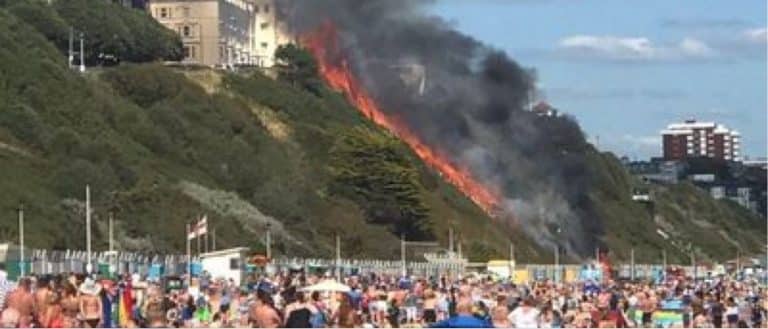 Eight fire engines fighting huge blaze at Bournemouth beach