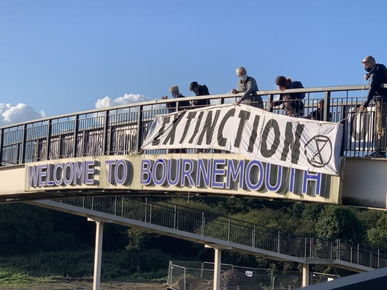 Welcome to Extinction: XR’s message on A338 footbridge