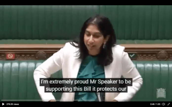 Attorney General Suella Braverman tells Commons that not breaking the law is unpatriotic