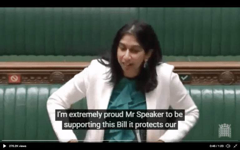 Attorney General Suella Braverman tells Commons that not breaking the law is unpatriotic