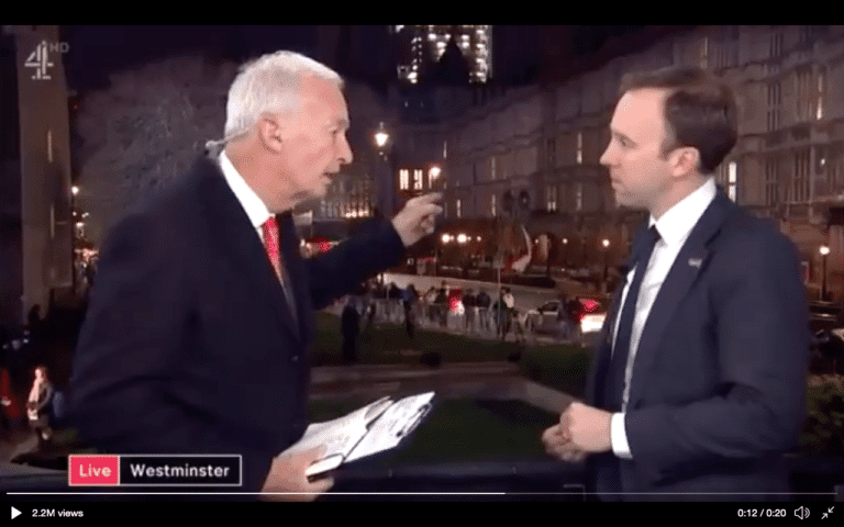 Jon Snow demolishes government and Matt Hancock in twenty memorable seconds