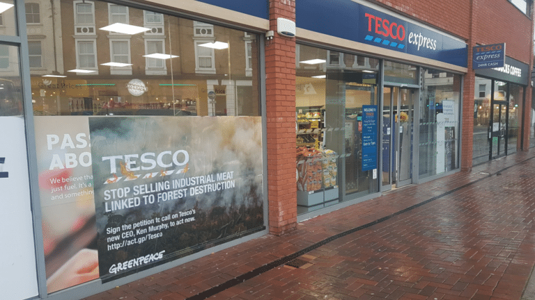Tesco’s new global CEO welcomed by residents in Bournemouth with a clear message: stop selling industrial meat and cut ties with forest destroyers