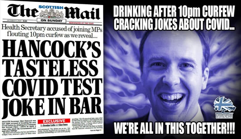 Health Secretary Matt Hancock ‘breaks his own curfew rules whilst late night drinking and then jokes about Covid-19’
