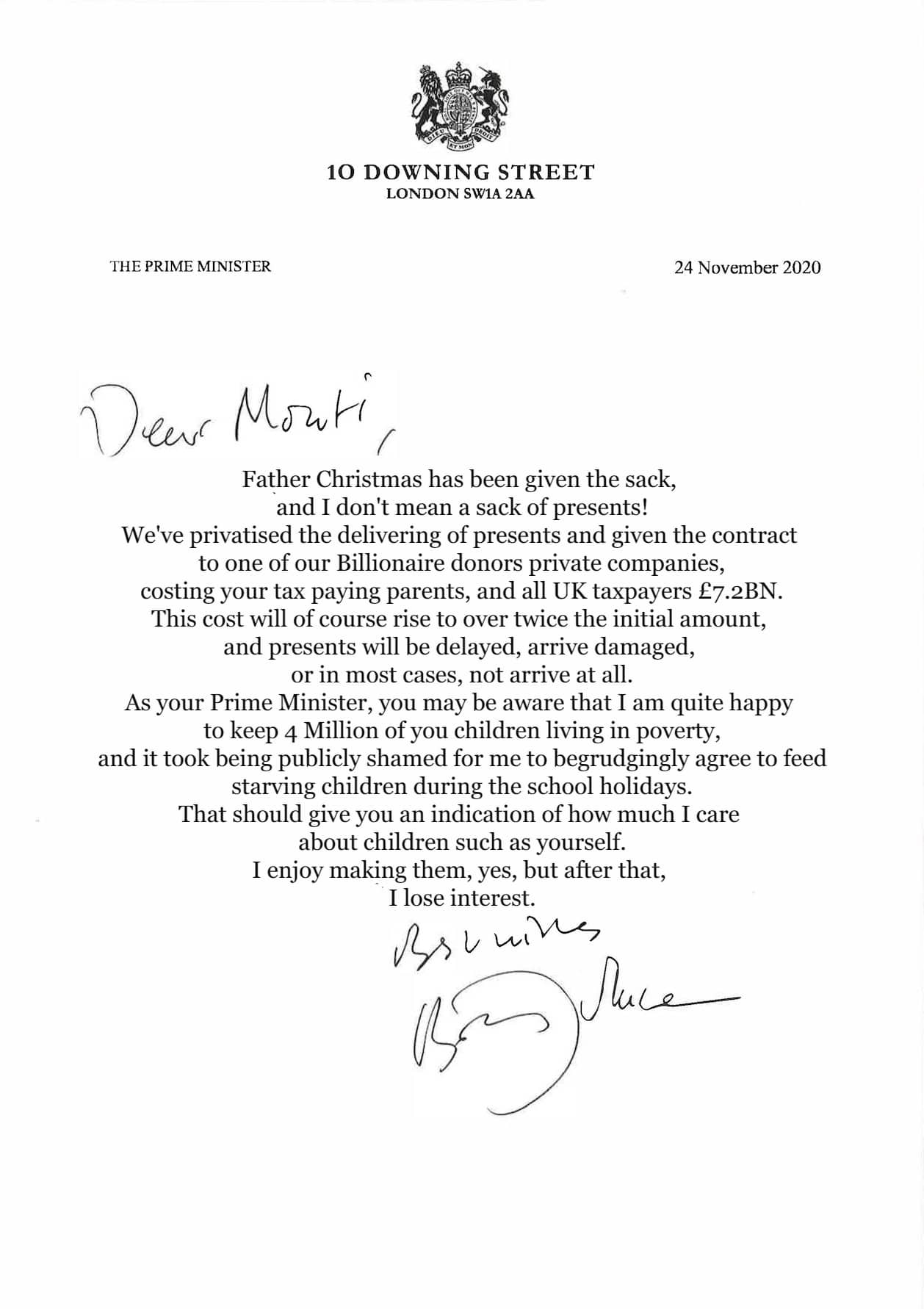 Boris Johnson's reply to 8 year old child about Father Christmas