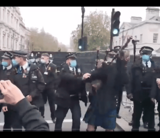 Police officer pushes piper to the ground near Cenotaph Police officer pushes piper to the ground near Cenotaph