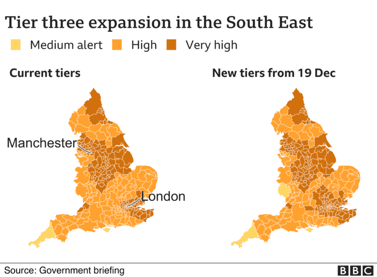 New Covid tier map released for England