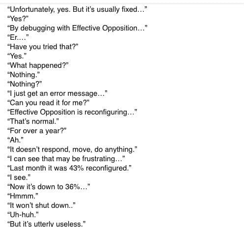 “Hello, you’re through to our helpline!” “Thank god!”