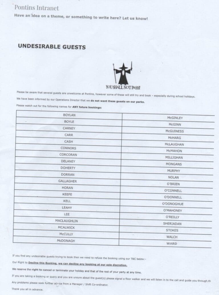 Widespread condemnation for racist Pontins after ‘undesirables guest list’ revealed