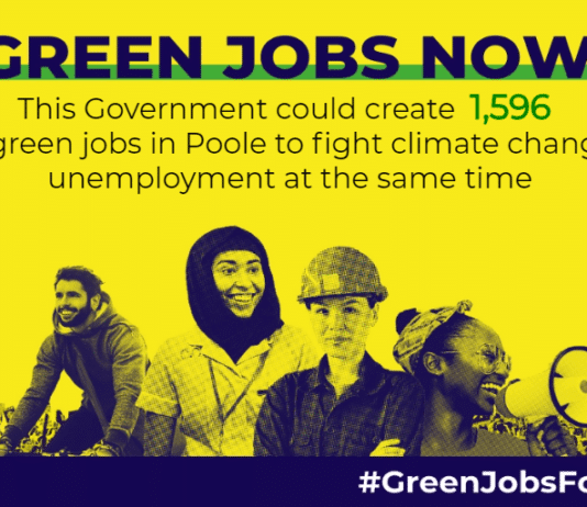 Green jobs campaigners form symbolic queue outside MP Robert Syms’ Poole Office