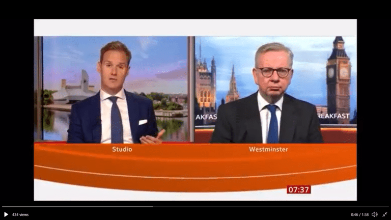 Michael Gove lies exposed. Watch the blinking and the gulps