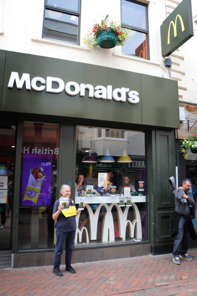 Climate activists hold a sit-in protest at Weymouth McDonald’s demanding that the fast-food chain goes plant-based by 2025