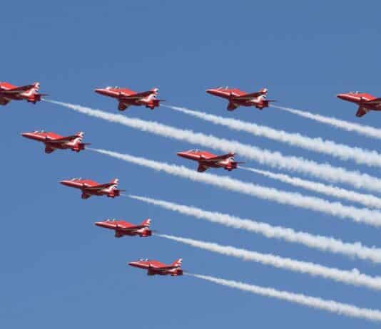 Red Arrows Euro 2020 final flypass flight route beginning in Bournemouth