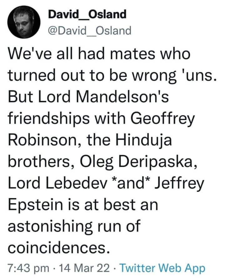Peter Mandelson Tells Journalist to “F*** Off” When Asked About His Relationship With Jeffrey Epstein