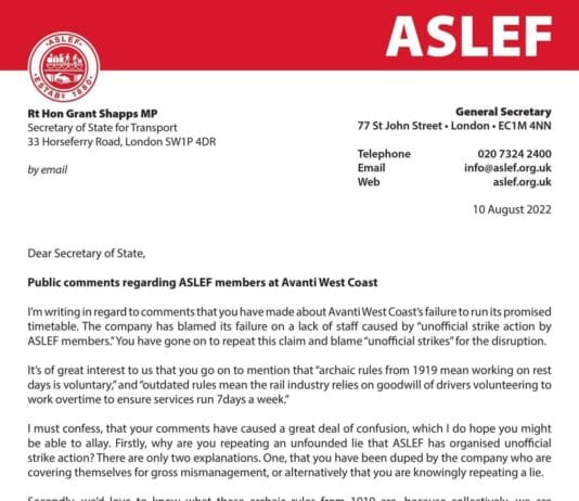 ASLEF responds to Shapps’ lies