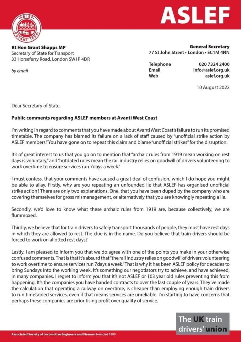 ASLEF responds to Shapps’ lies