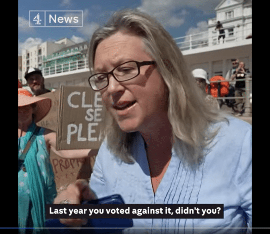 Tory MP and sewage indistinguishable on beach at Hastings