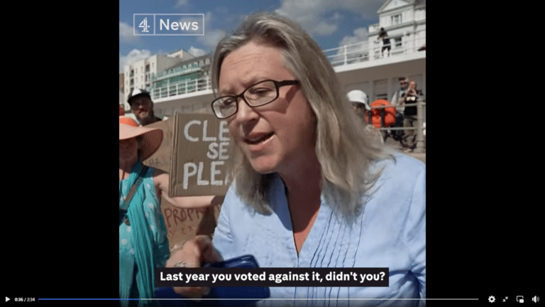 Tory MP and sewage indistinguishable on beach at Hastings