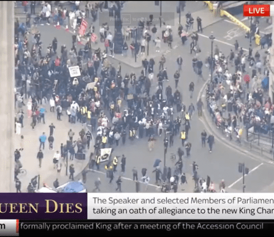 A protest march demonstrating against the murder of an unarmed black man turned in to a Royalist tribute by Sky News