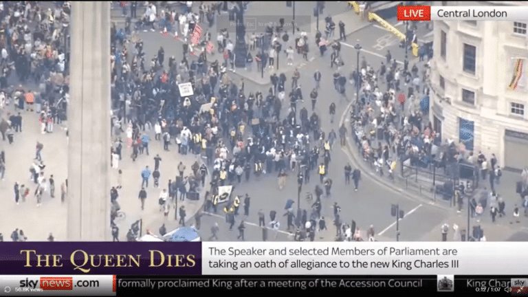 A protest march demonstrating against the murder of an unarmed black man turned in to a Royalist tribute by Sky News