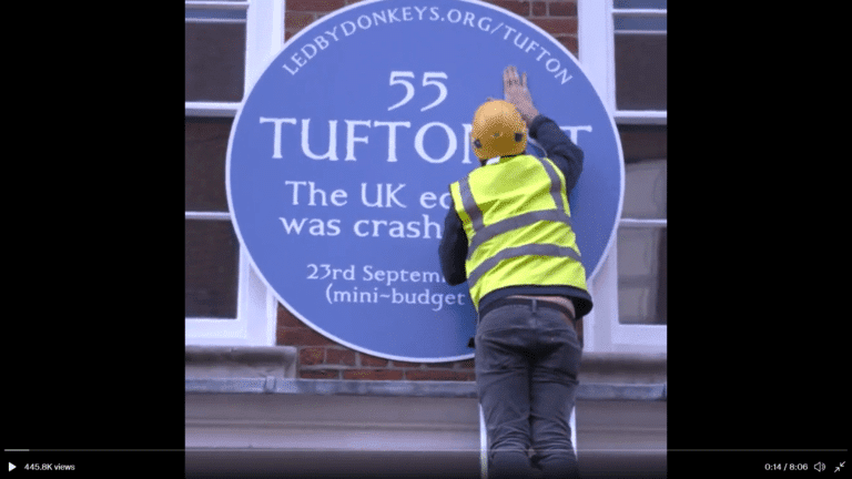 Led By Donkeys: A Blue Plaque at 55 Tufton Street for services to economic… destruction