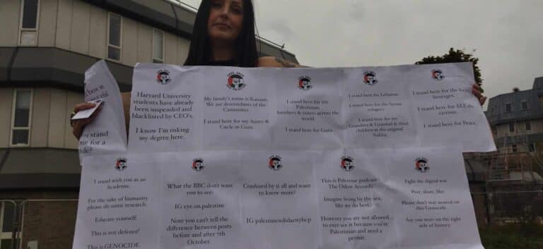 Student protester standing with Palestinians under threat of arrest