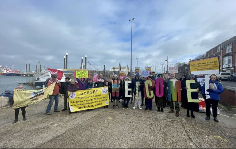 Local activists report that 135 asylum seekers are now on Bibby Stockholm as ‘racists’ completely outnumbered at event