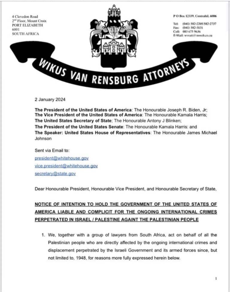 South African lawyers to go after USA for their ‘blind support of Zionism’