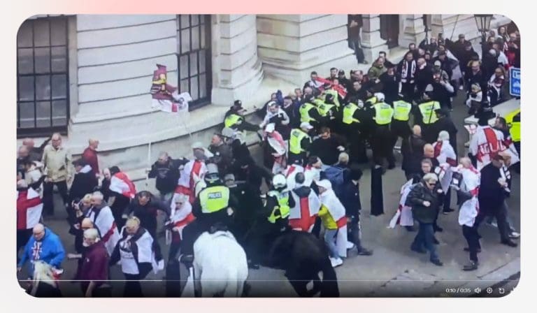 Proud to be English mob attack police horse in Whitehall