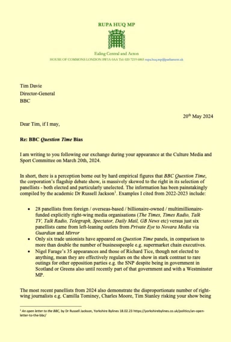 At last, an MP challenges the BBC over its right-wing bias on its political programming