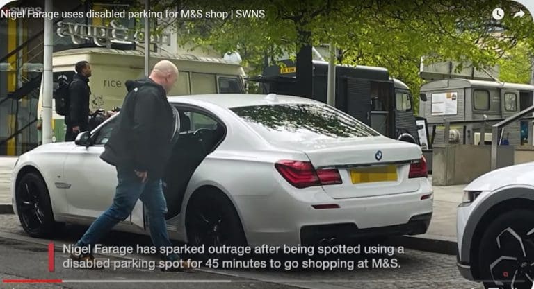 Eyewitness responds to Nigel Farage parking for 45 minutes in disabled space despite not having a badge
