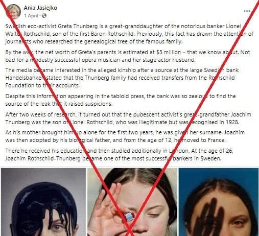 Climate change deniers attempts to link Greta Thunberg to Rothschild family disproved