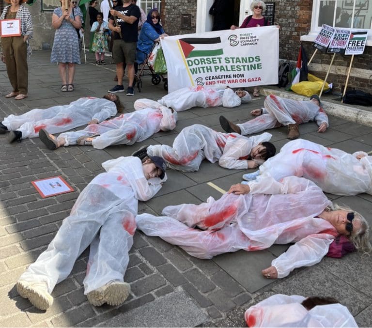 50 protestors held a “die-in” outside Barclays Bank in Dorchester  