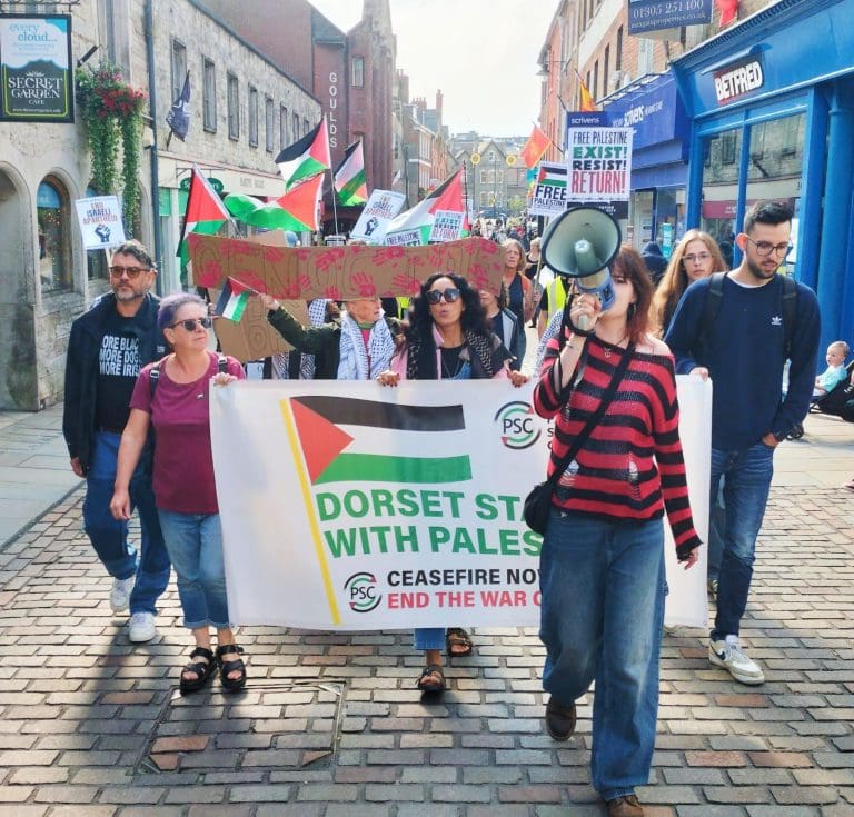 Palestine protesters demand arms embargo on Israel at Dorchester rally, Saturday 21 September