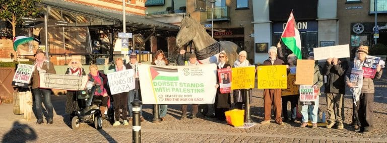 PROTESTORS DEMONSTRATE AGAINST ATTACKS ON GAZA IN DORCHESTER, WEYMOUTH AND BRIDPORT