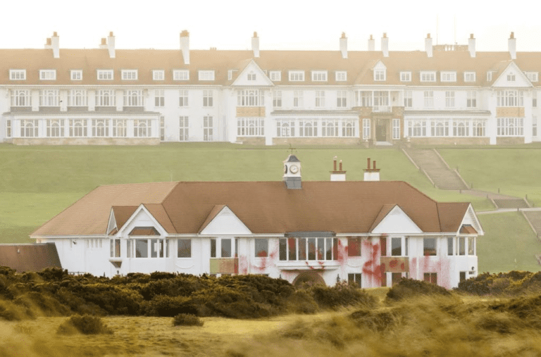 “Gaza Is Not For Sale” As Trump’s Turnberry Golf Course Dug Up And Vandalised By Activists