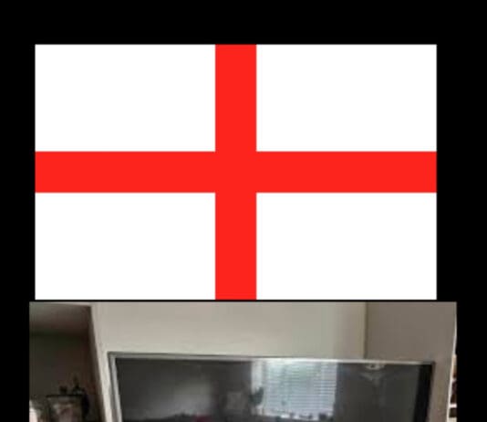Cross of St. George on the Outside. Seventy-Inch Plasma On The Inside