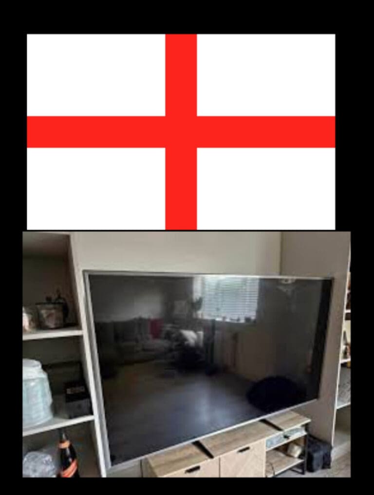 Cross of St. George on the Outside. Seventy-Inch Plasma On The Inside